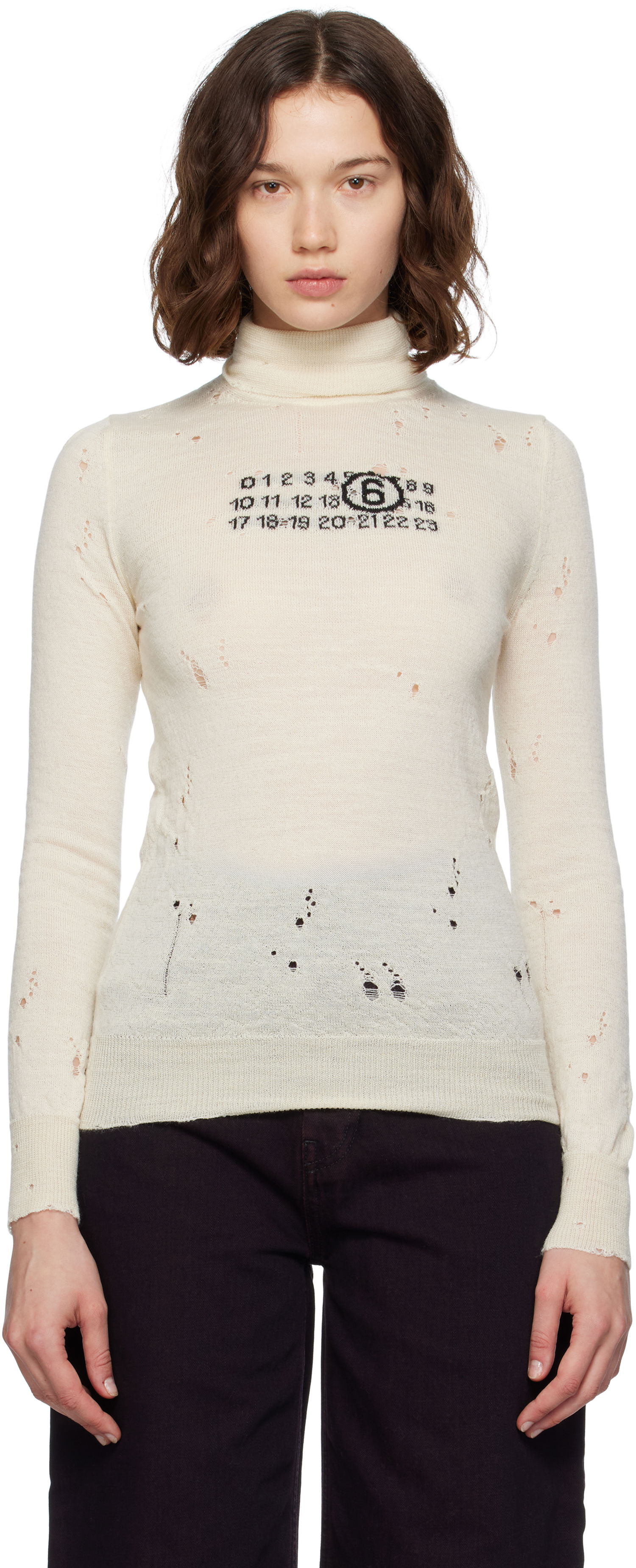 Sveter Maison Margiela MM6 Maison Margiela Distressed Wool Turtleneck Béžová | S52HA0299 M13134, 0