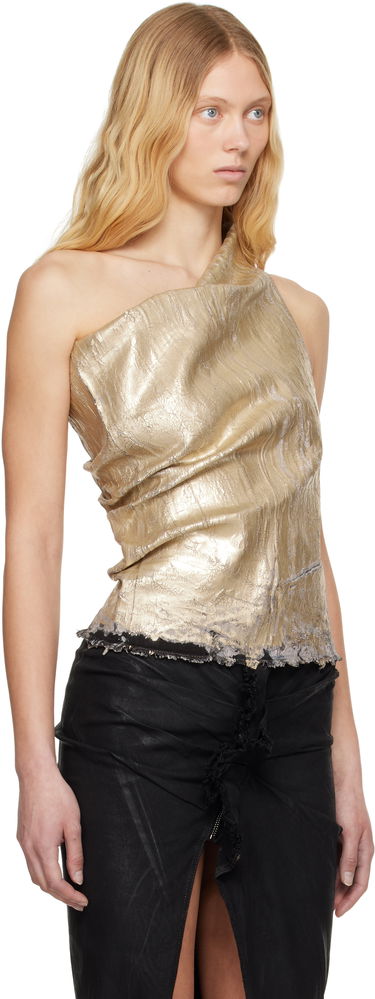 Tielko Rick Owens Rick Owens DRKSHDW Hollywood Athena Cropped One-Shoulder Top Metalická | DS01E3131 SGMC, 1
