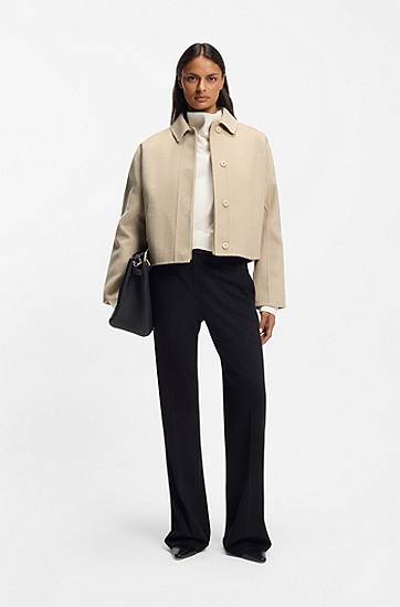 Kabáty BOSS Cropped Wool-blend Coat with Concealed Closure Béžová | 50543170, 1