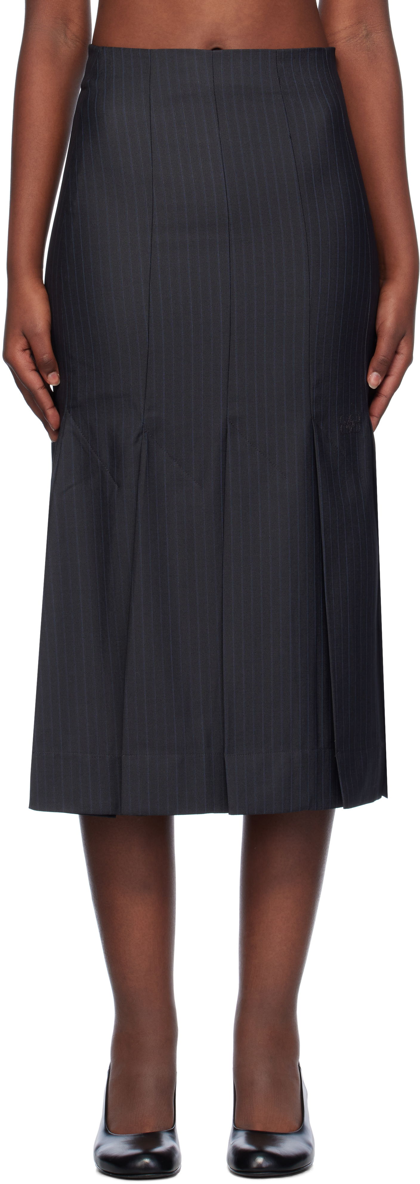 Stripe Suiting Midi Skirt