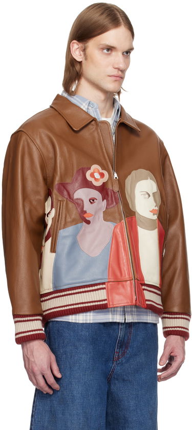 Bomber bunda KidSuper KidSuper Patchwork Portraits Leather Varsity Jacket Hnedá | SS25-OW-03, 1