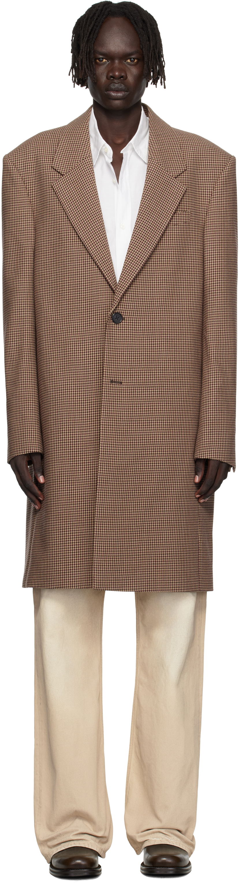 Kabáty Acne Studios Acne Studios Houndstooth Wool Coat Hnedá | B90830-
