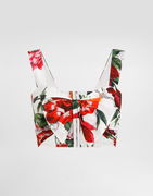 Dolce & Gabbana Flower-Print Poplin Bow Crop Top