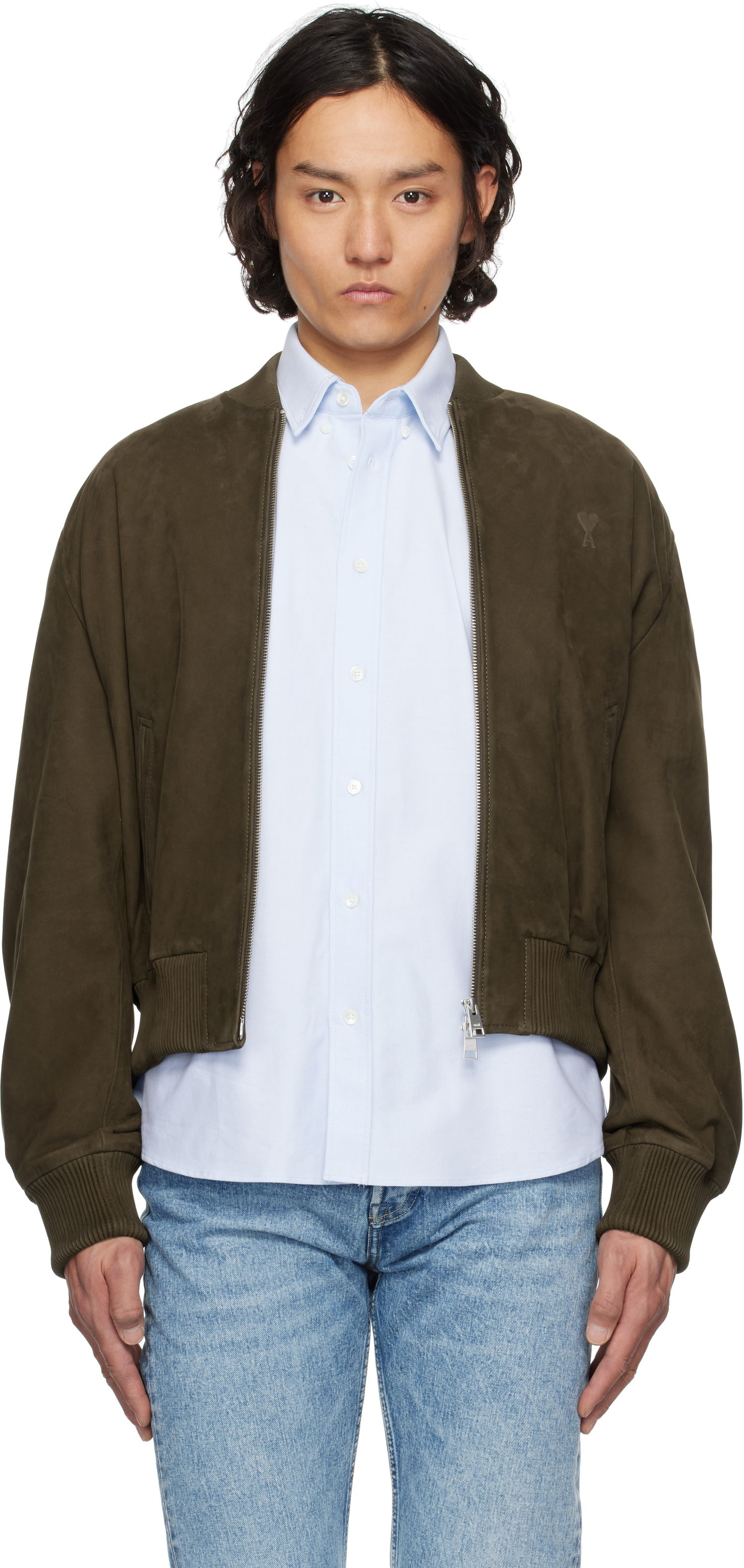 Bomber bunda AMI AMI Paris Zipped Suede Jacket Zelené | HJK152.LH0052, 0