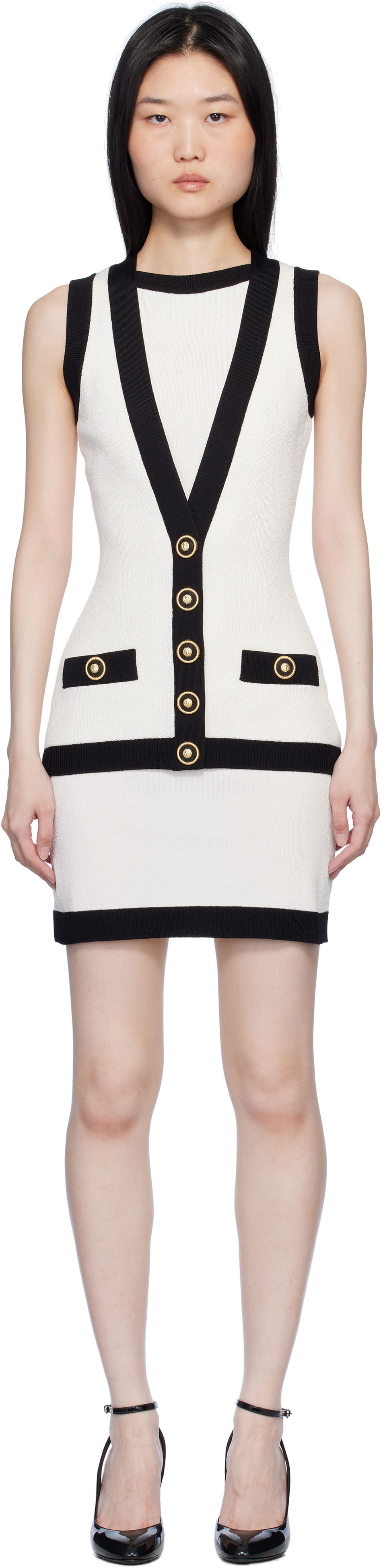 Šaty Balmain Two-Tone Waistcoat Mini Dress Biela | EF1R5086KH88, 0