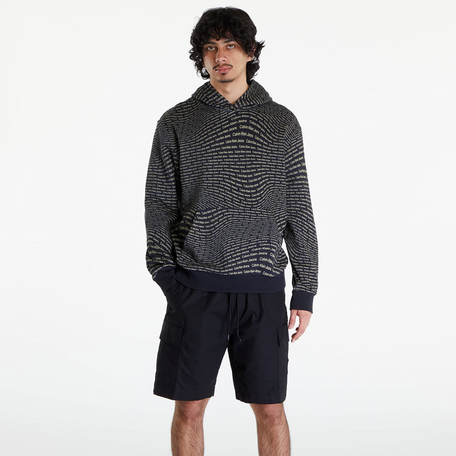 Mikina CALVIN KLEIN Warp Logo Hoodie Black Čierna | J30J325350 0GP, 0