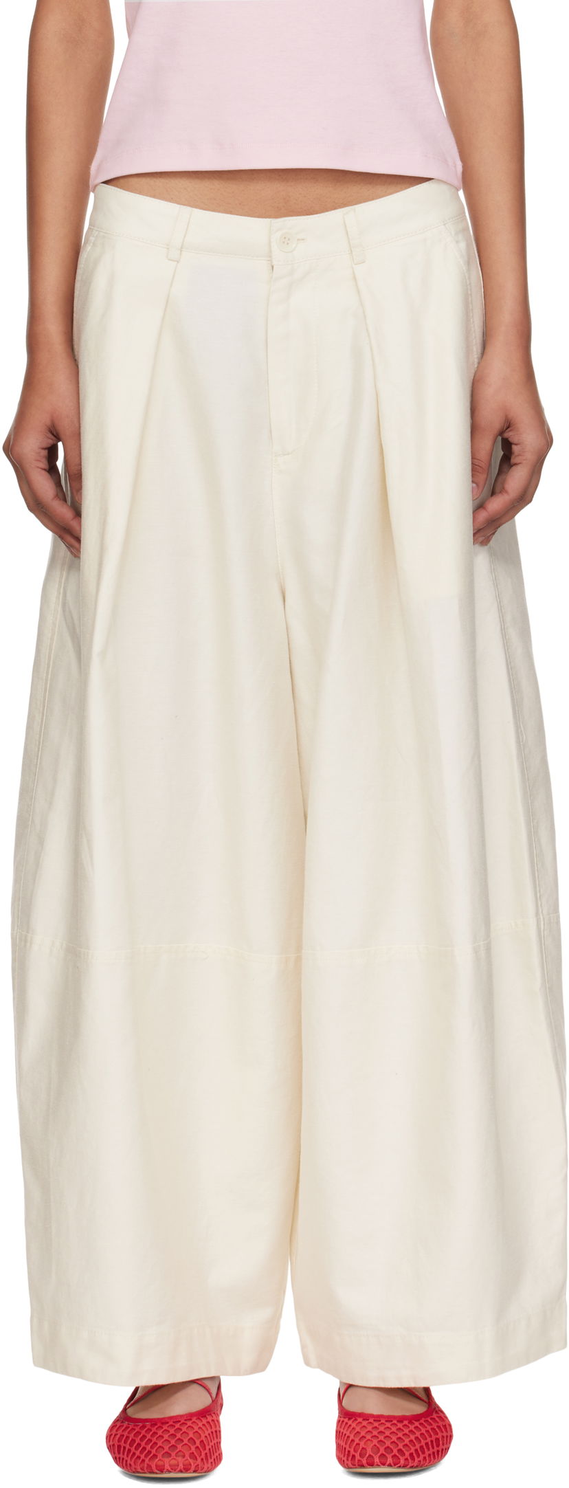 Nohavice YMC YMC Deadbeat Wide-Leg Trousers Biela | Q4YMF