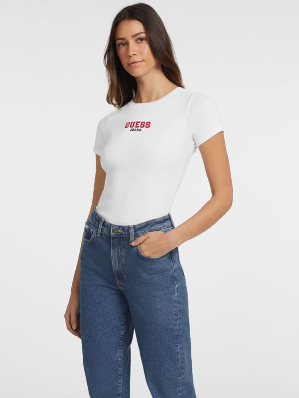 Slim Rib-Knit Embroidered Tee