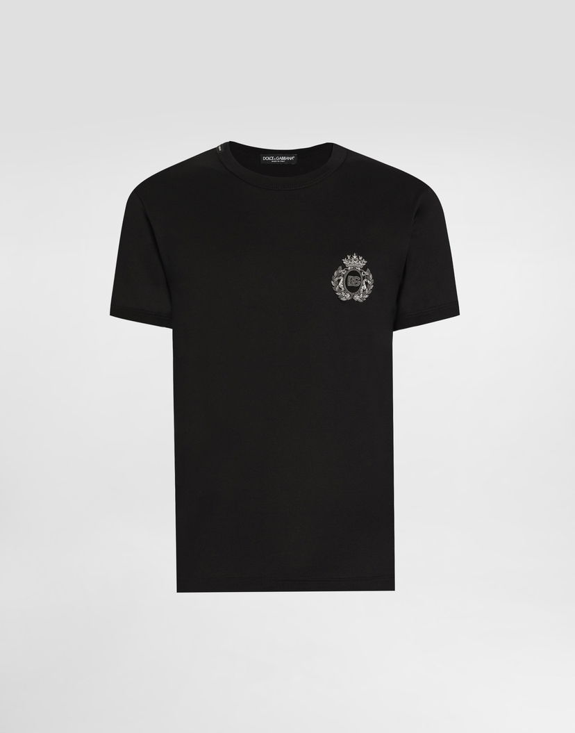 Tričko Dolce & Gabbana Dolce & Gabbana Cotton T-Shirt with Heraldic Patch Čierna | G8PV1ZG7PJ6N0000