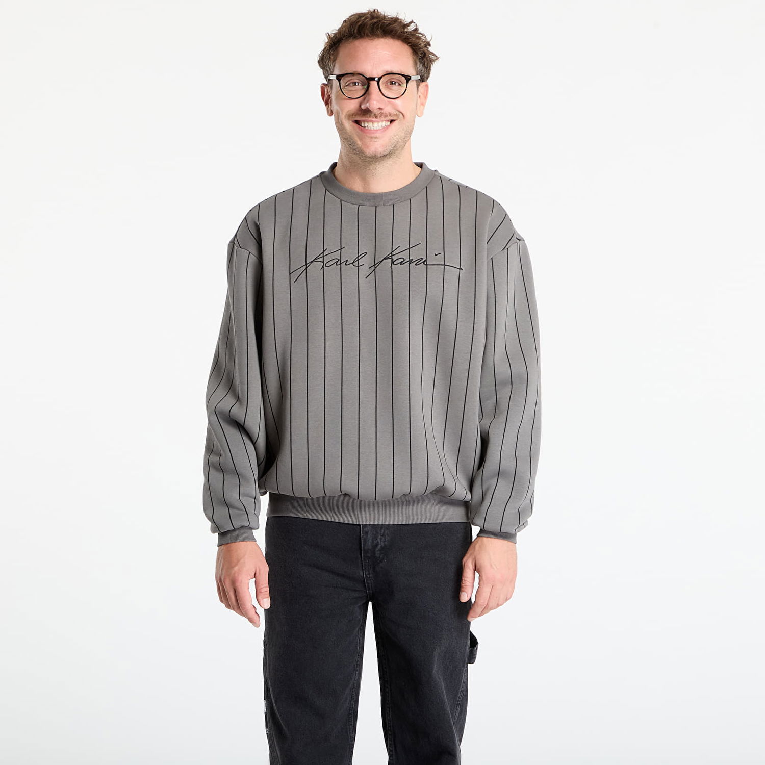 Mikina Karl Kani Karl Kani Autograph Pinstripe Crewneck Sweatshirt Šedá | PD00007594, 0