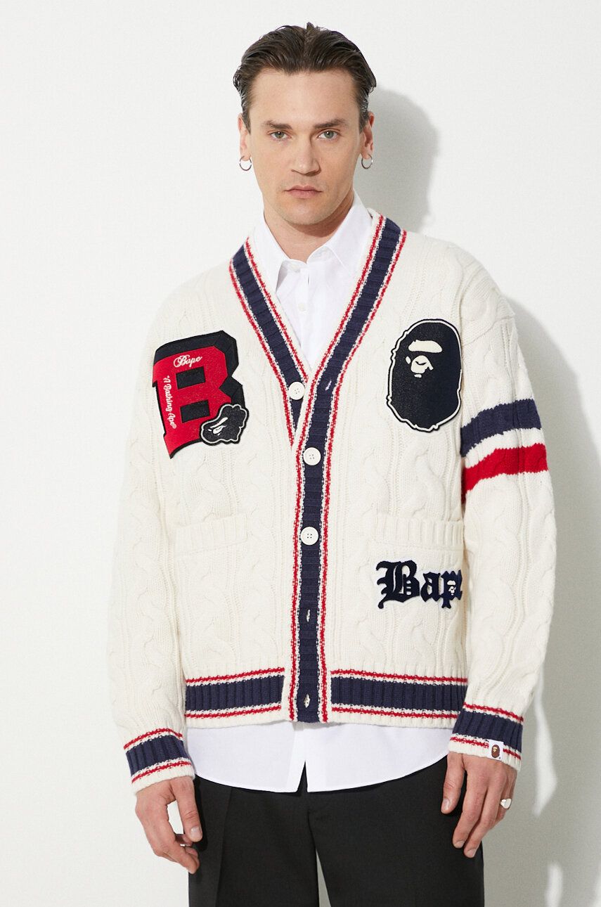 Sveter BAPE A Bathing Ape College Badges Knit Cardigan Biela | 1J80120051, 0