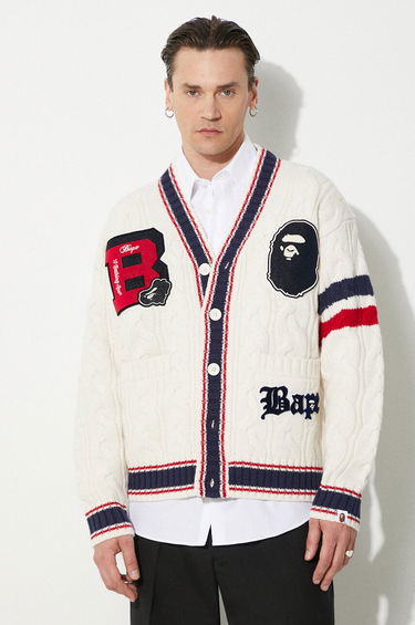 Sveter BAPE A Bathing Ape College Badges Knit Cardigan Biela | 1J80120051, 0