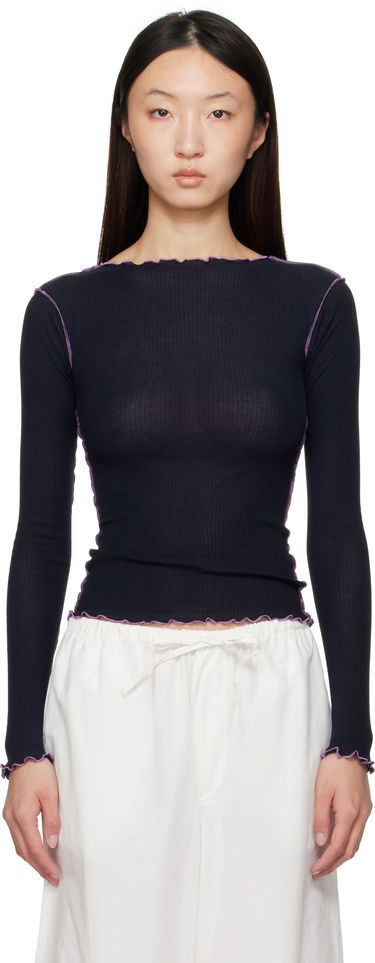 Tričko Baserange Baserange Lettuce Edge Long Sleeve T-Shirt Čierna | TTVL-CR-AU25, 0