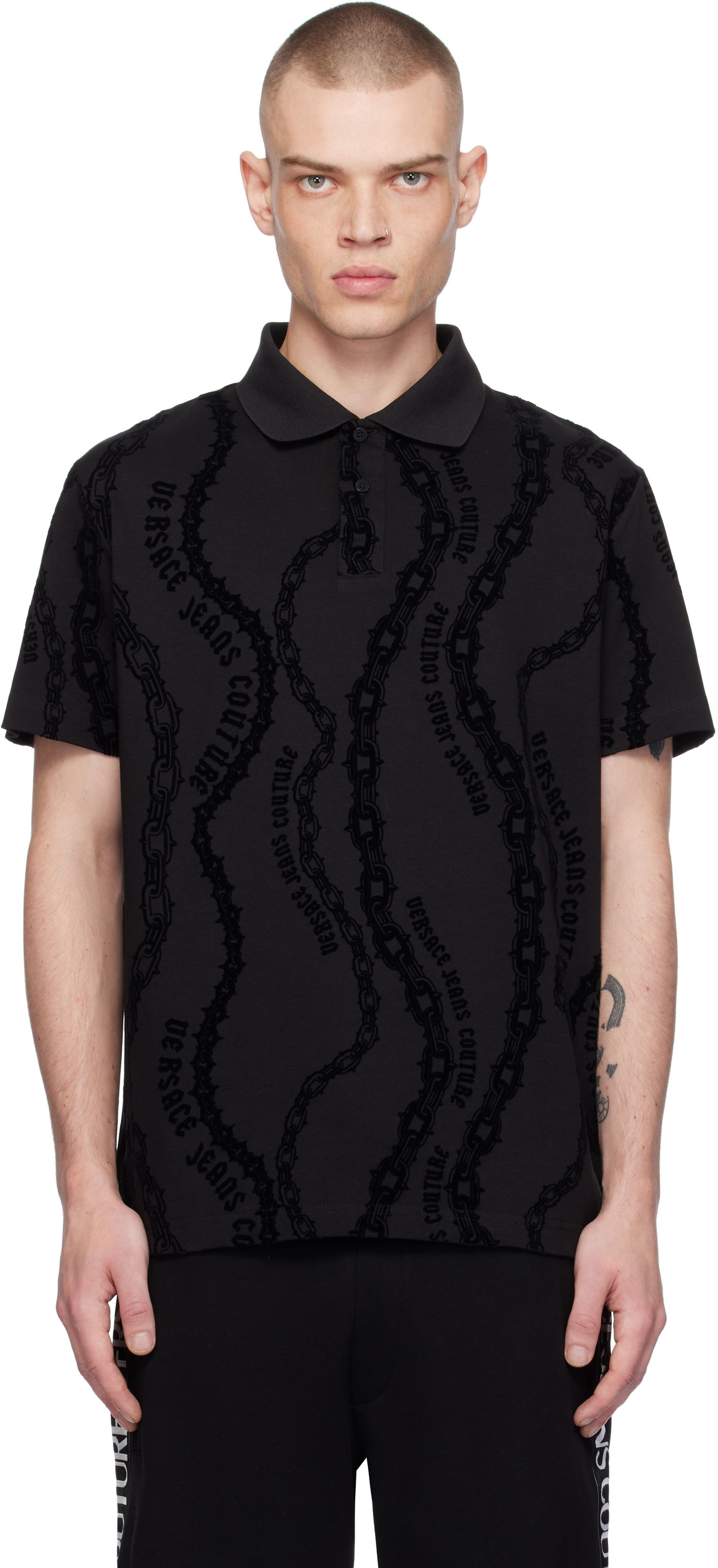 Polo tričko Versace Chain Flock Polo Shirt Čierna | E77GAG6R0_EJS415, 0