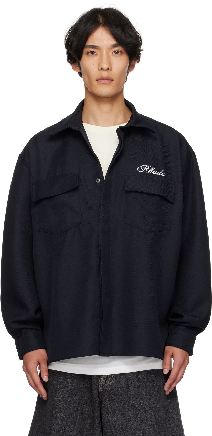 Košeľa Rhude Boxy Long Sleeve Work Shirt Navy | RHPF25SR02731