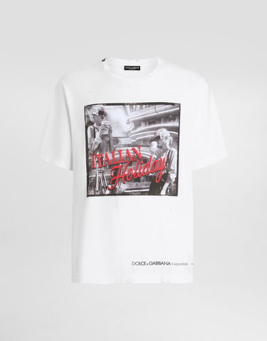 Tričko Dolce & Gabbana Dolce & Gabbana Cotton T-Shirt with "Italian Holiday" Print Biela | G8PN9TG7O4TW0800, 0