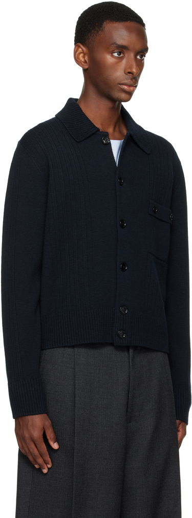 Sveter Dries Van Noten Collared Rib Knit Wool Cardigan with Patch Pocket Béžová | 252-021215-2707, 4