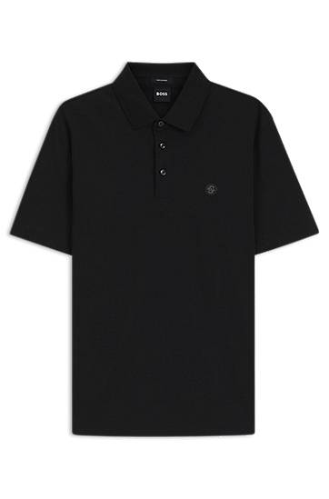 Polo tričko BOSS BOSS Mercerised Cotton Polo Shirt with Double Monogram Čierna | 50520297, 0