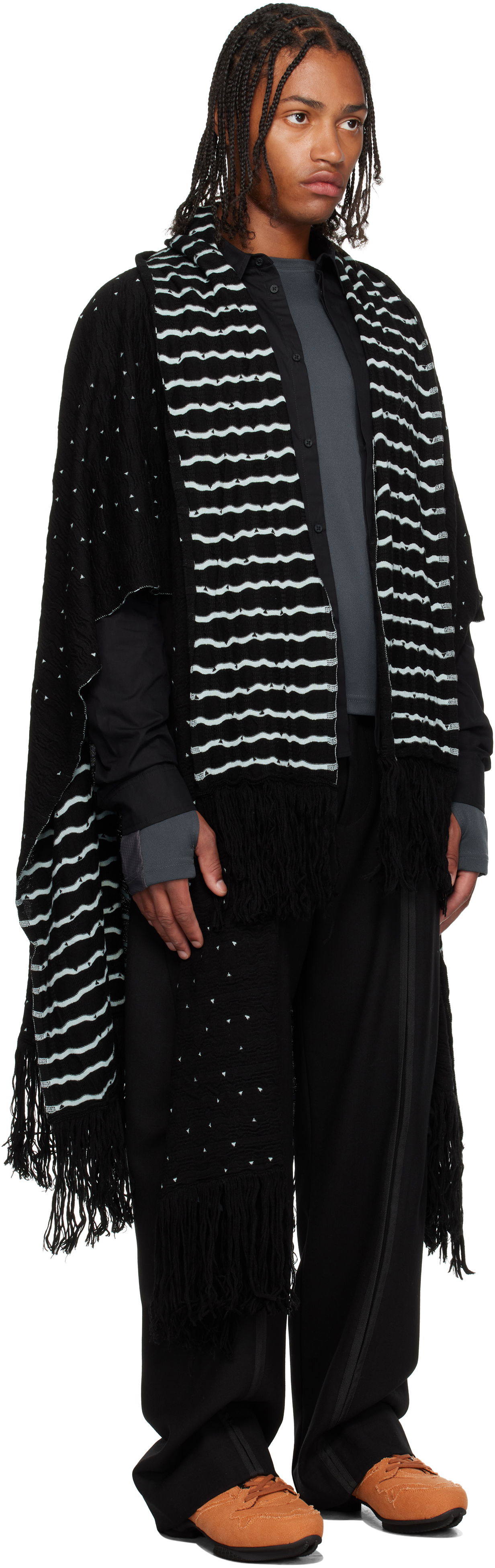 Šál KIKO KOSTADINOV Kiko Kostadinov Striped Fringed Scarf Čierna | KKAW25KN07-107, 1