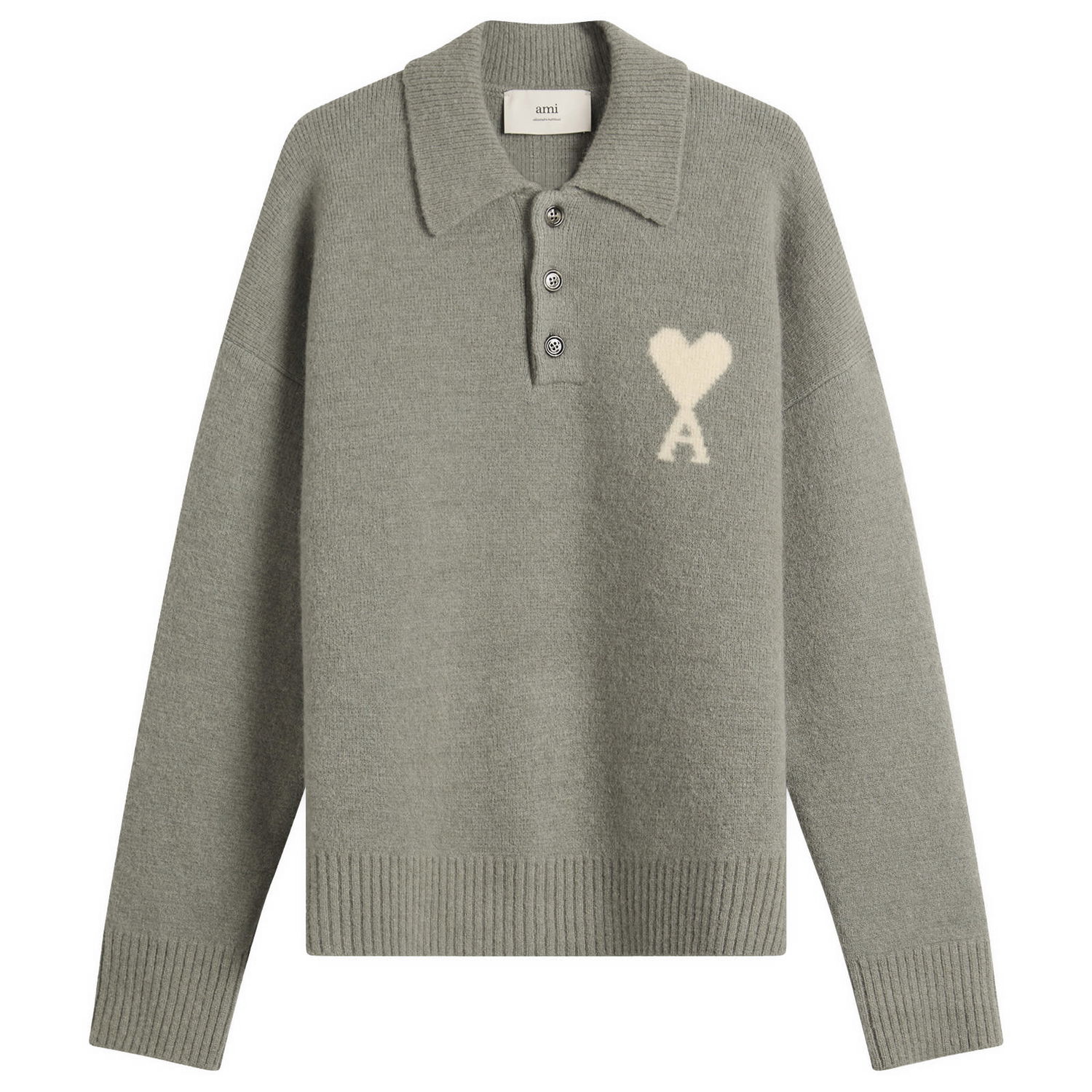 Sveter AMI Alpaca Knit Polo with Heart A Motif Zelené | H25UPL408-KN0135-058H25, 1