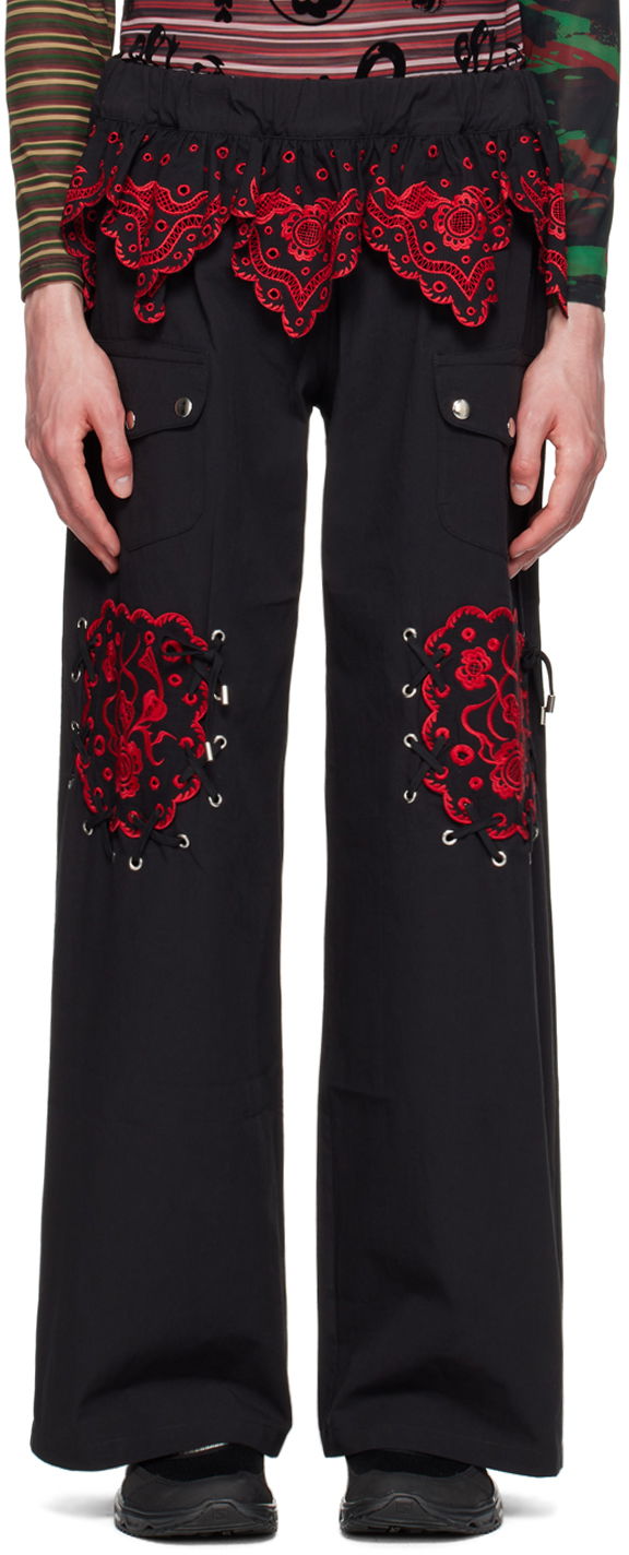 Cargo nohavice Chopova Lowena Embroidered Wide-Leg Cargo Trousers Čierna | 4072, 0