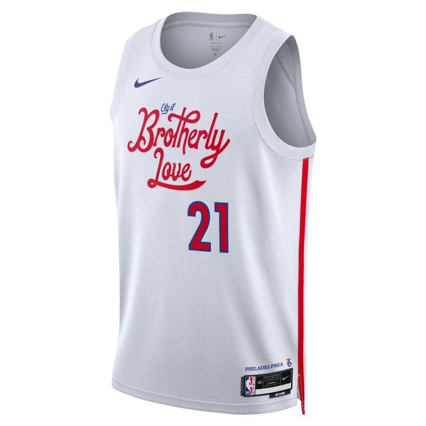 Dres Nike NBA Dri-FIT Joel Embiid Philadelphia 76ers City Edition 2022 Swingman Jersey Biela | DO9606-101, 0