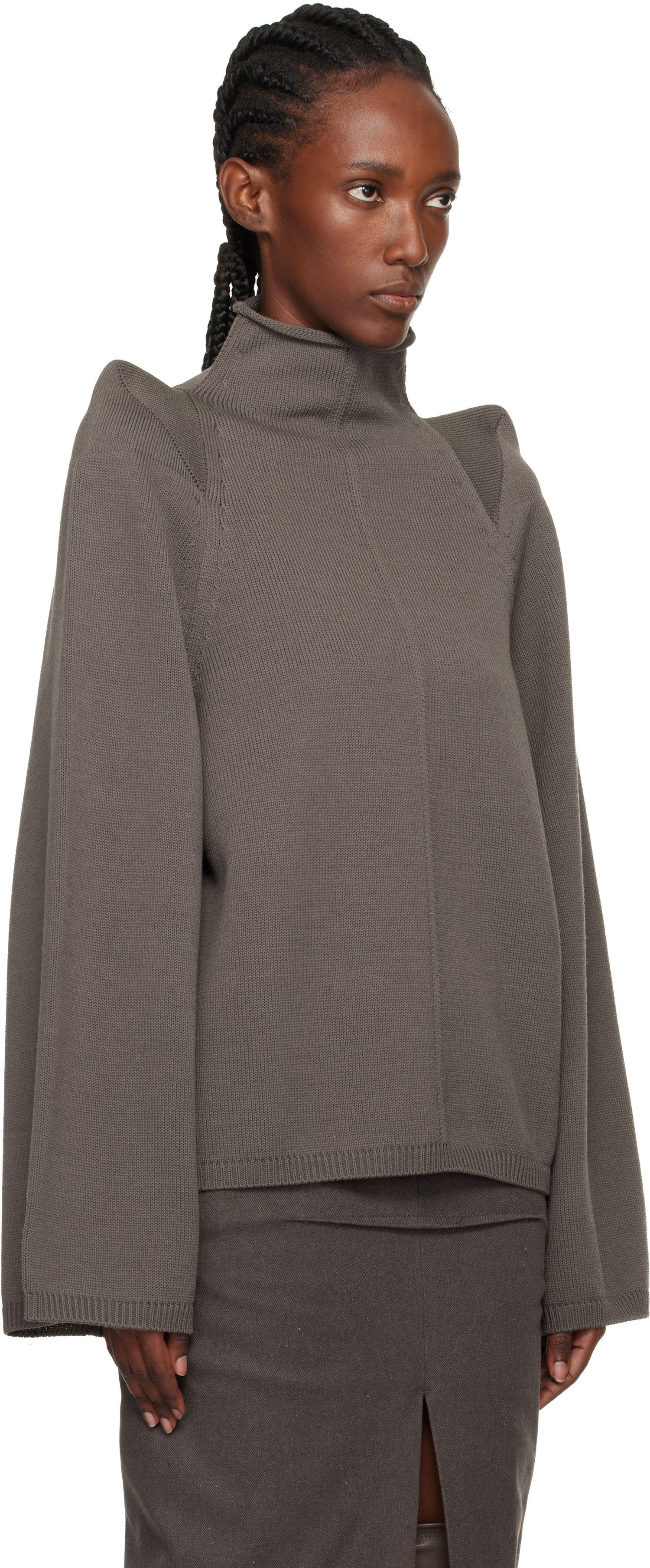 Sveter Rick Owens Concordians Con Ribbed Knit Structured Shoulder Turtleneck Šedá | RO02E4657 KWVLH, 1