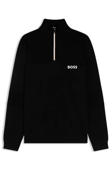 Sveter BOSS Water-repellent Cotton-Blend Zip Neck Sweater Čierna | 50541953
