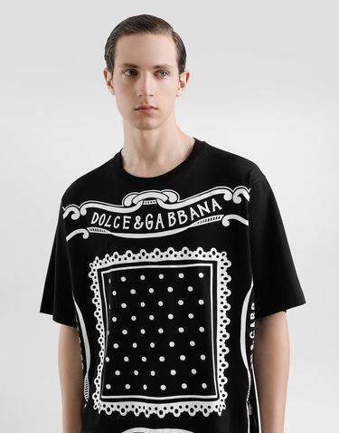 Tričko Dolce & Gabbana Cotton T-Shirt With Bandana Print Čierna | G8PN9TG7N8ON0000, 3