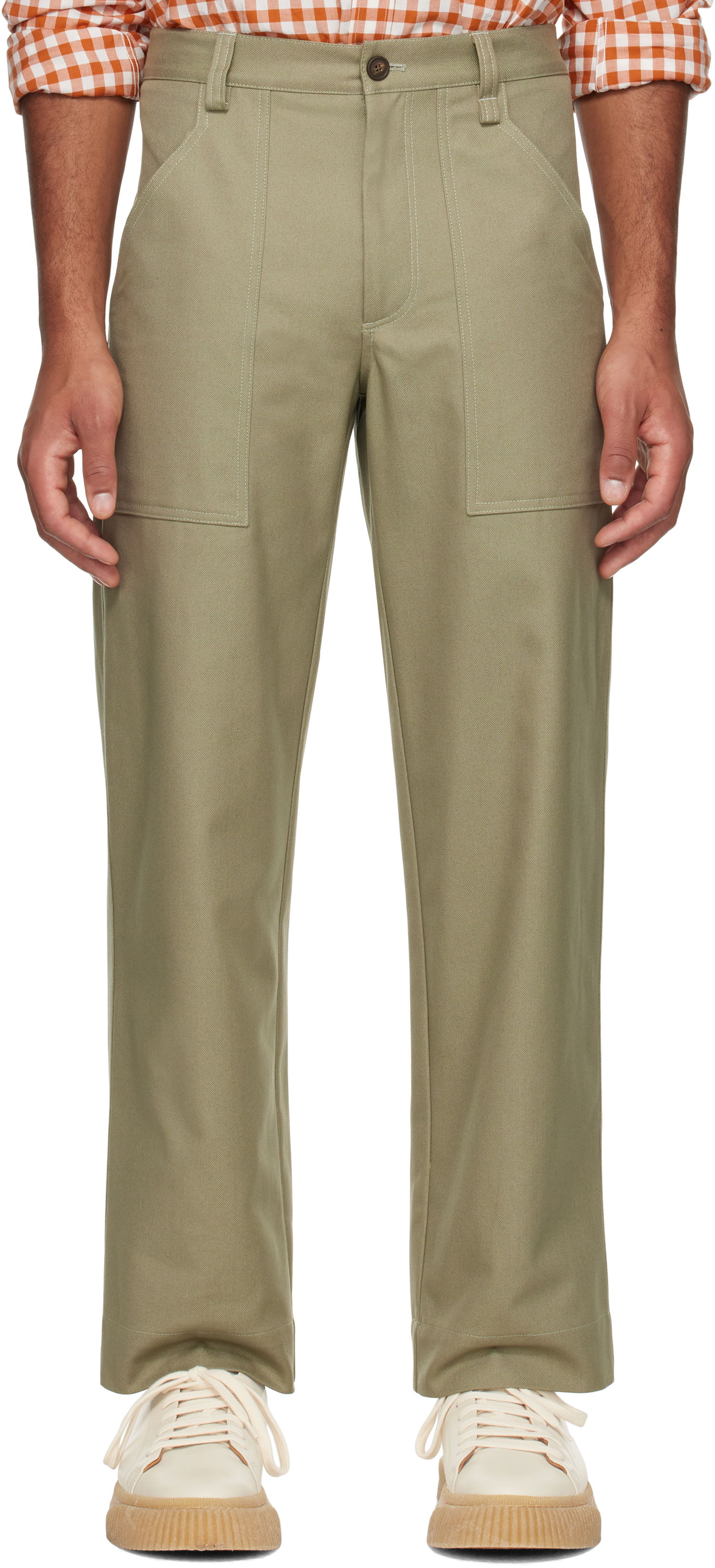 Nohavice MAISON KITSUNÉ Workwear Trousers Zelené | NM01105WW0117, 0