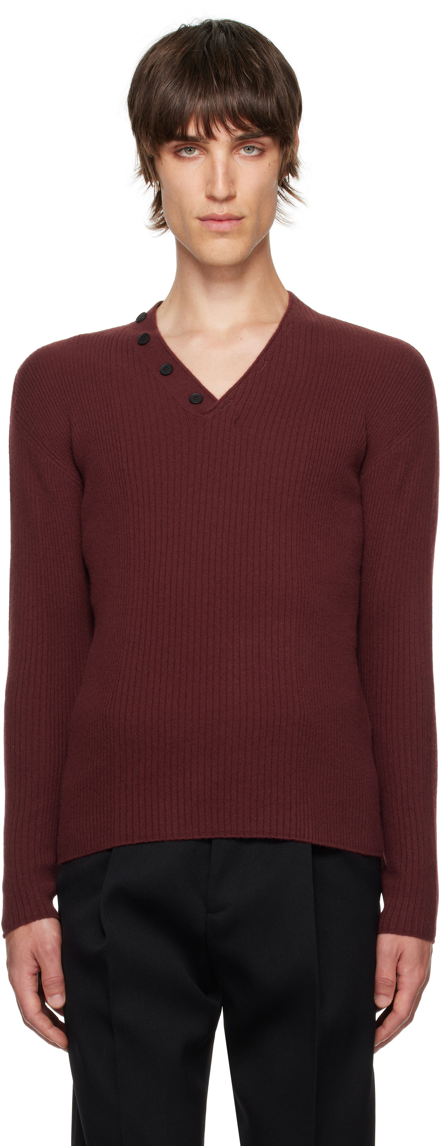 Sveter LANVIN Ribbed V-Neck Sweater Vínová | RM-PO0054-K048-H24, 0