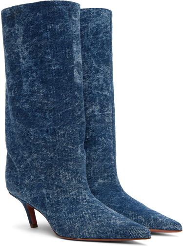 Kabelka Amina Muaddi Amina Muaddi Fiona 60 Denim Boots Modrá | FIONA BOOT SLANTED DENIM ACID, 3