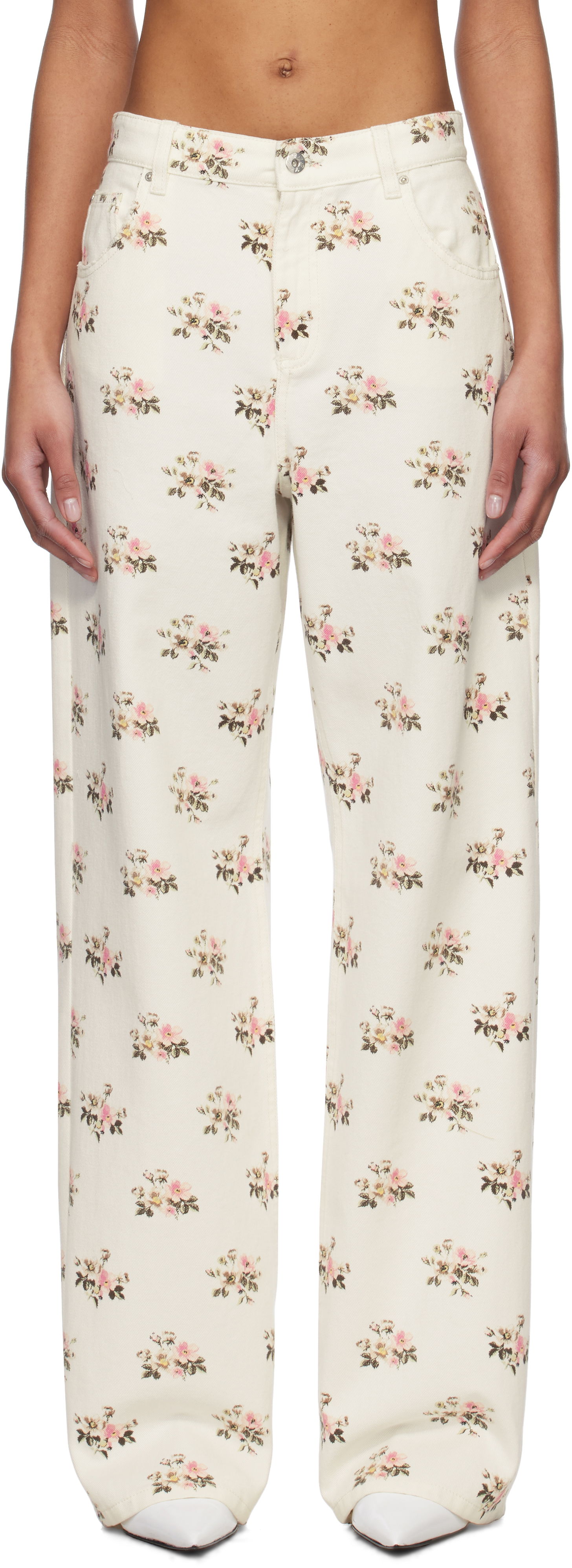 Džínsy Blumarine Blumarine Boyfriend Floral-Print Jeans Biela | P522J186A, 0