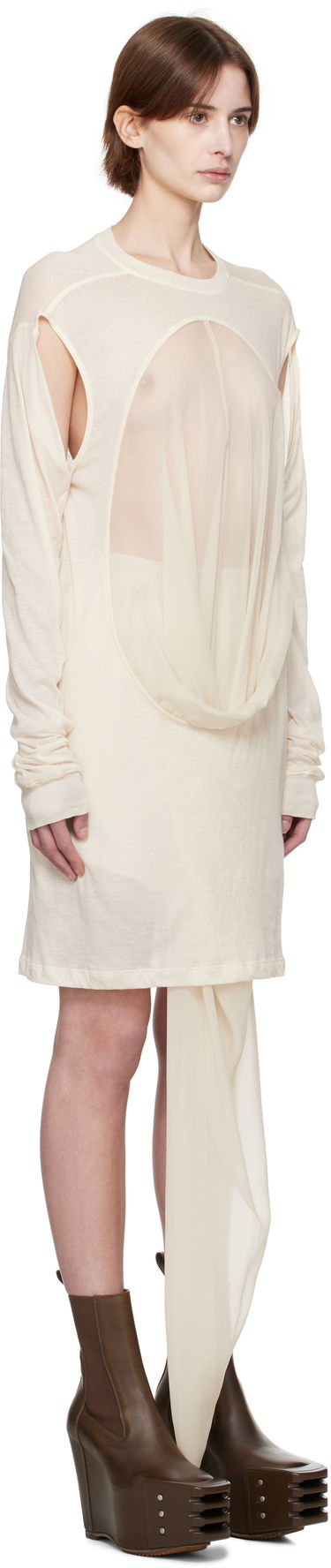 Šaty Rick Owens Rick Owens Draped Long Sleeve T-Shirt Béžová | RP01E7205 UCS, 1