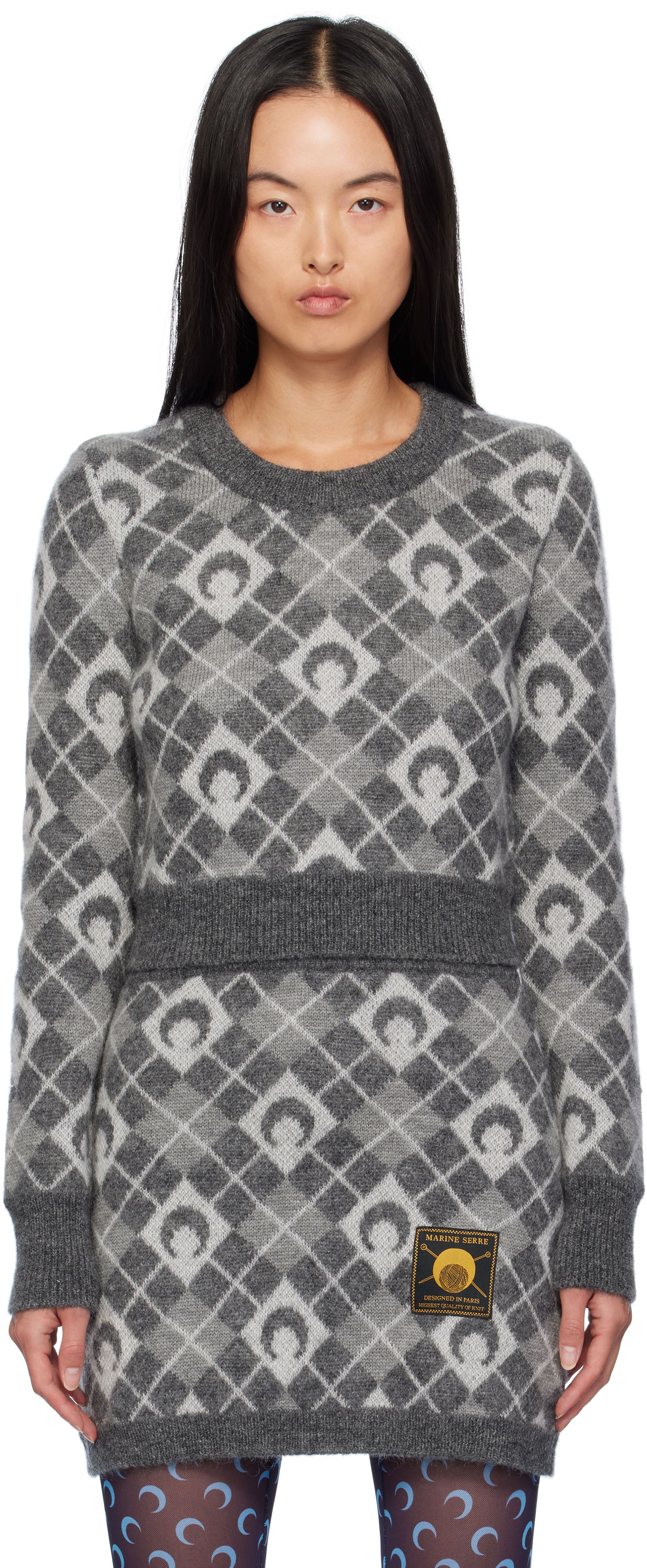 Argyle Knit Cropped Sweater