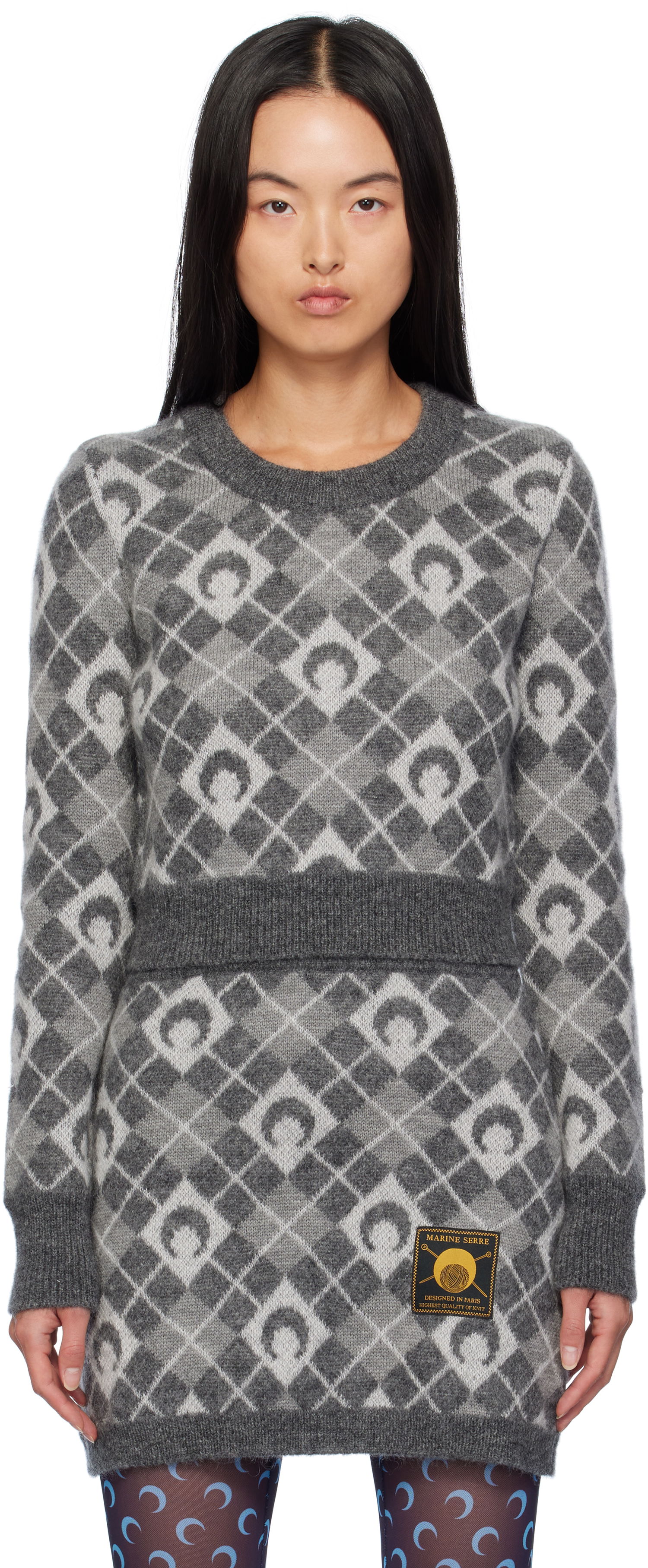 Sveter Marine Serre Argyle Knit Cropped Sweater Šedá | WTK044A, 0