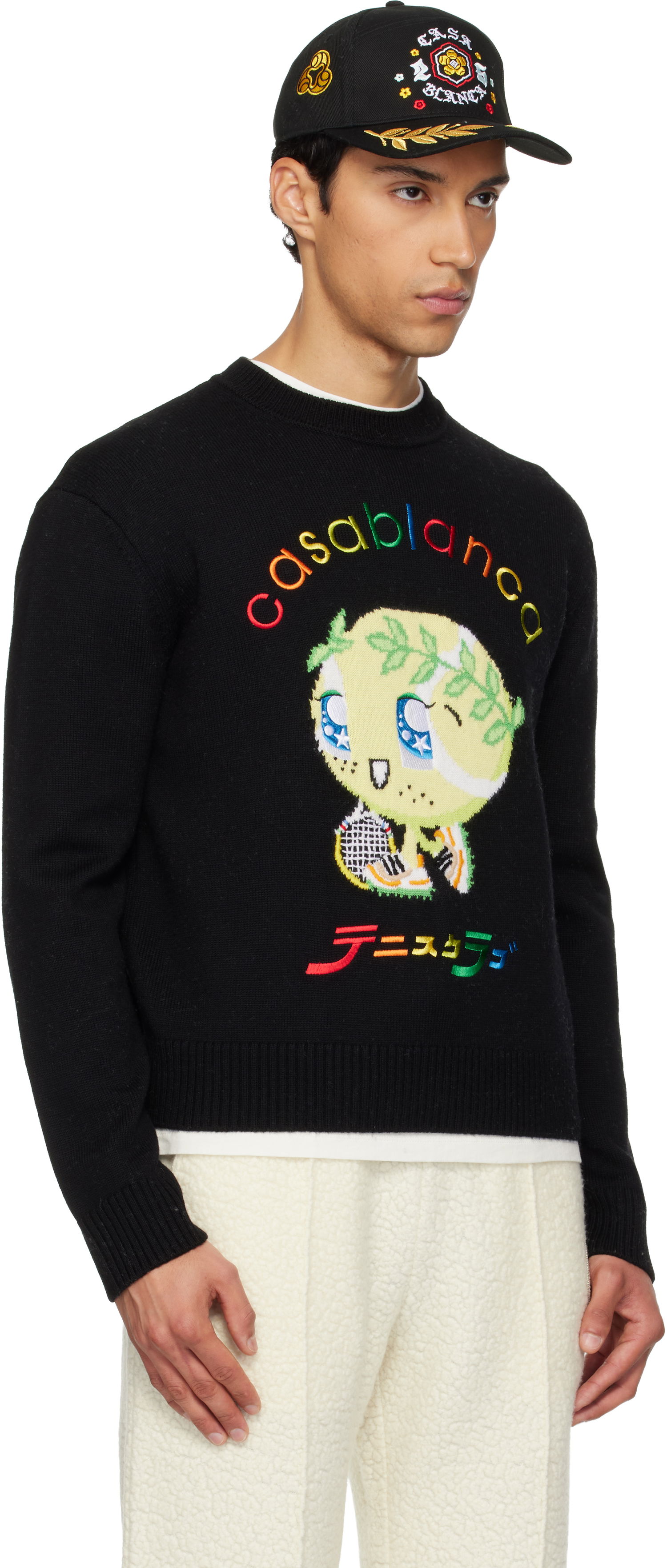 Sveter Casablanca Tennis Club Character Intarsia Crew Sweater Čierna | M-AW25-KW-1099-01, 1