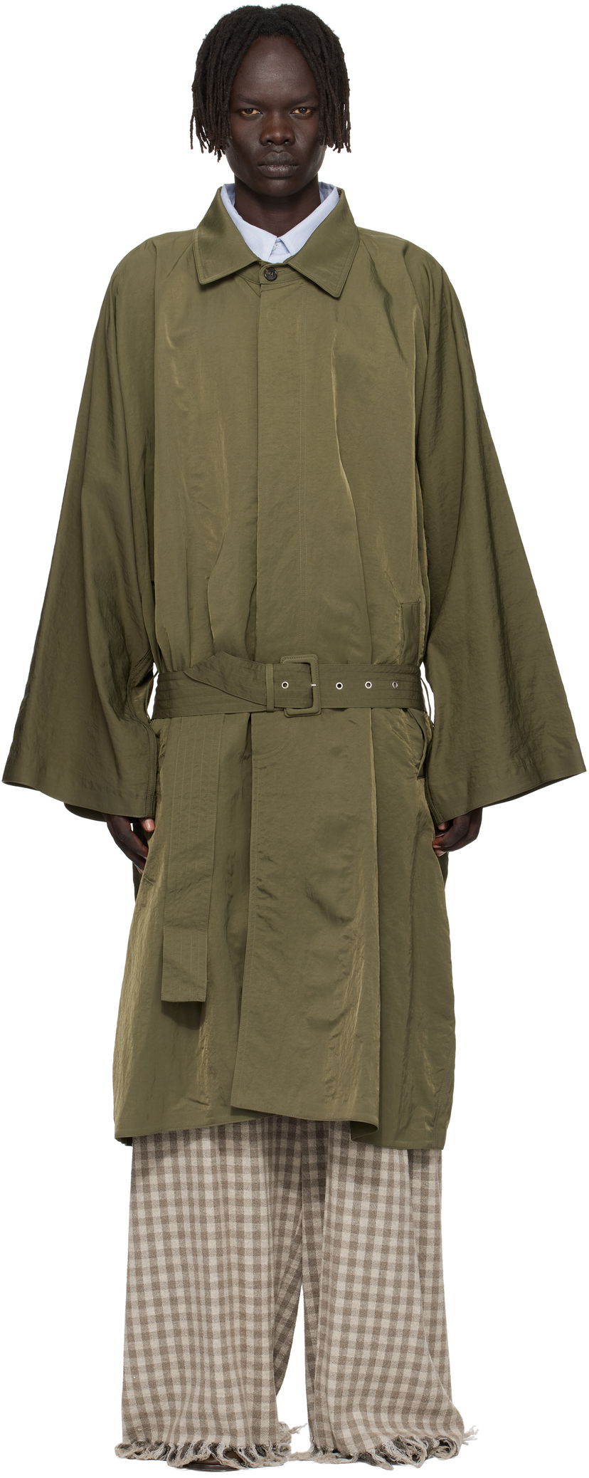 Trenčkot HED MAYNER Hed Mayner Crinkled Trench Coat Zelené | HMMB10043A-HB219