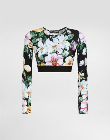 Crop Top Dolce & Gabbana Dolce & Gabbana Floral-Print Jersey Activewear Crop Top Čierna | F8N51TFSG8LHN5JC, 0