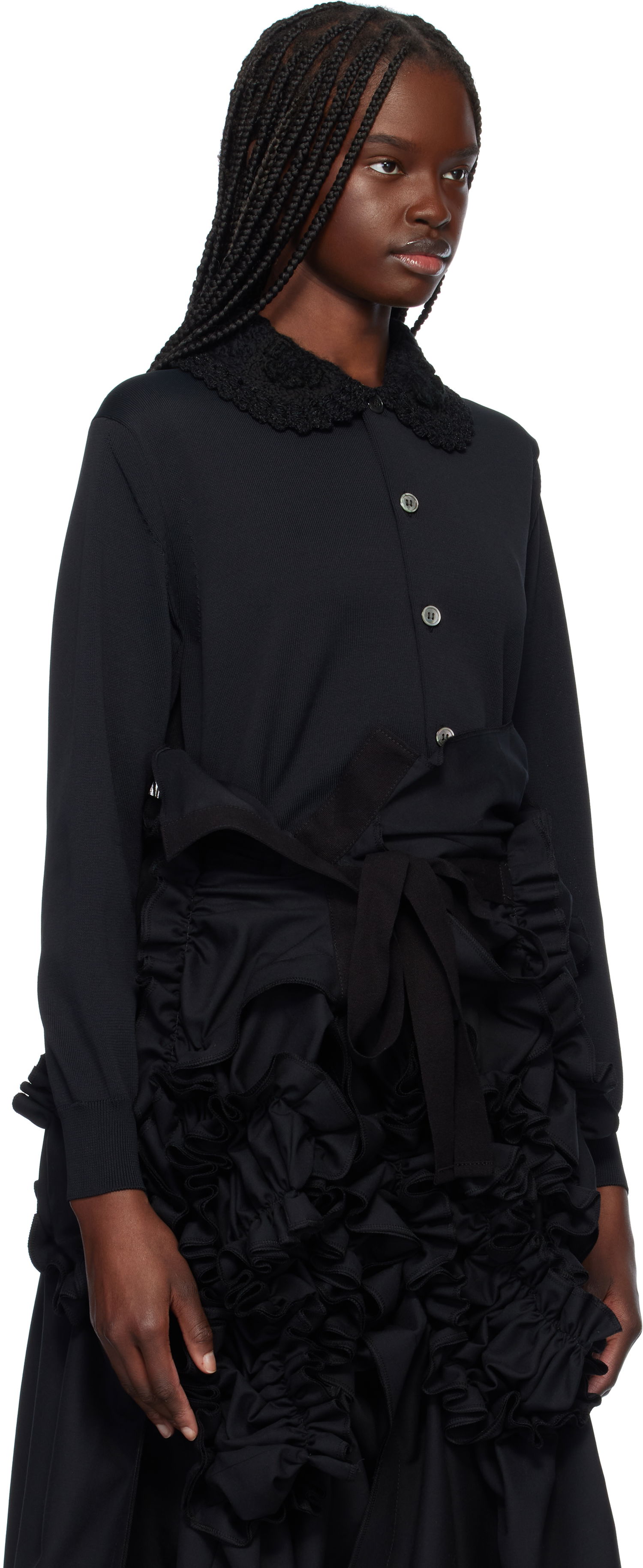 Sveter Comme des Garçons Comme Des Garçons Jersey Cardigan with Crochet Collar Čierna | TO-N006-S25, 1