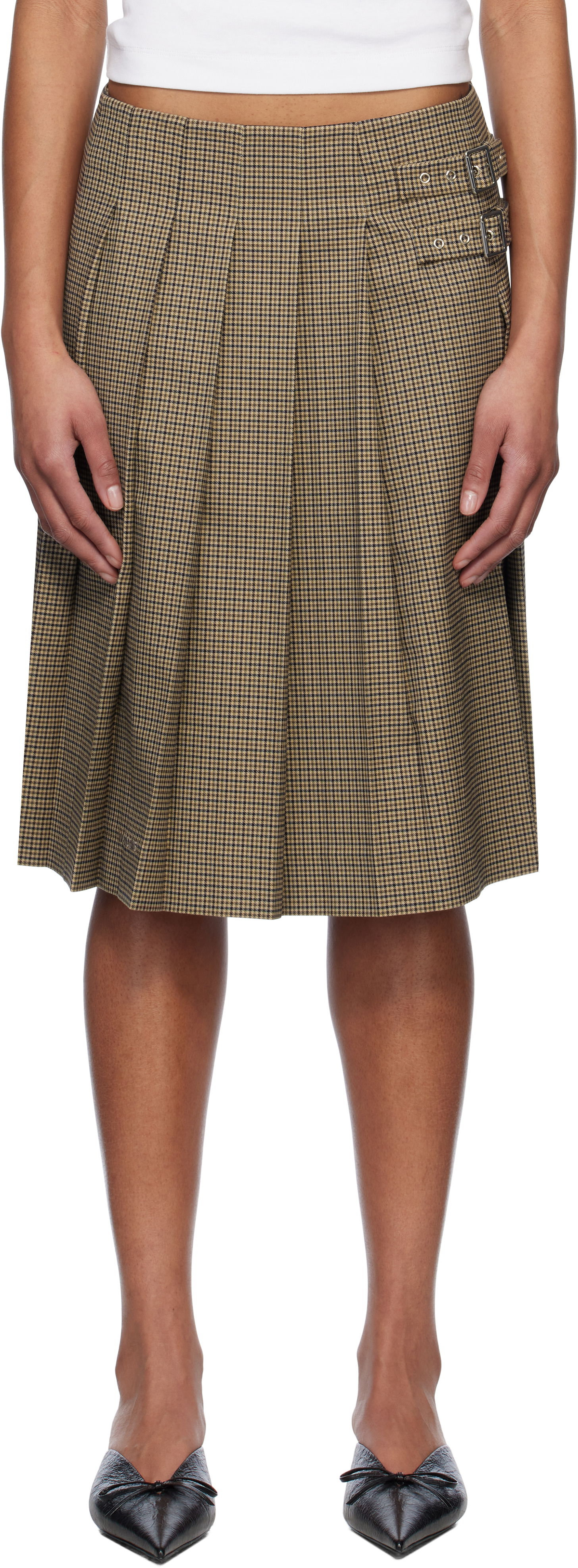 Sukňa We11done We11done Checkered Pleated Midi Skirt Hnedá | WD-SK0-25-262-W-BG, 0