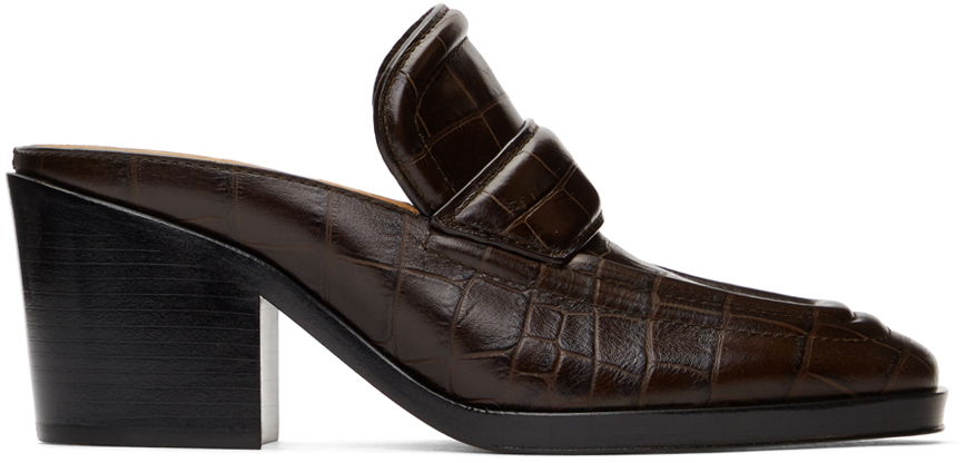 Croc Embossed Leather Heeled Mules