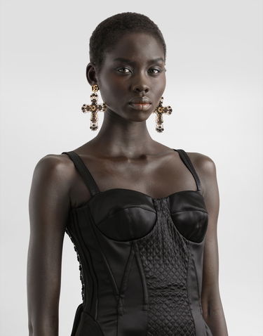 Šaty Dolce & Gabbana Dolce & Gabbana Strapless Satin Corset Dress Čierna | F6TUUTFURADN0000, 3