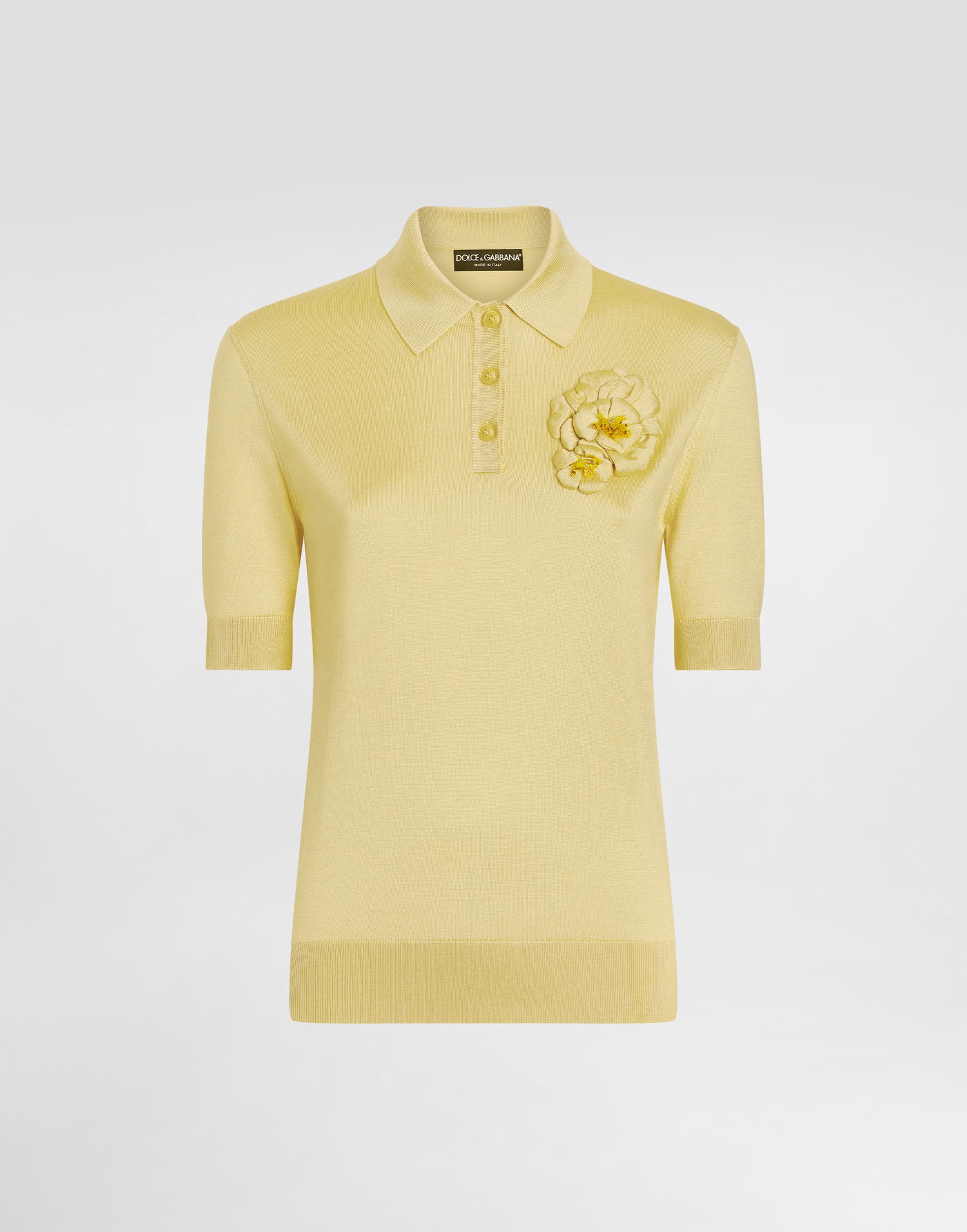 Polo tričko Dolce & Gabbana Dolce & Gabbana Silk Polo Shirt with Flower Brooch Žltá | FXZ06ZJBSO1A0007, 0