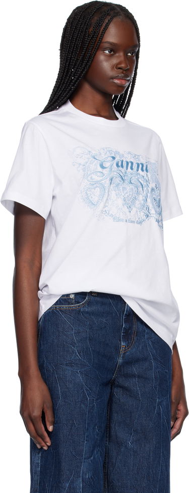 Tričko GANNI GANNI Jersey Tattoo Lace T-Shirt Biela | T4158, 1