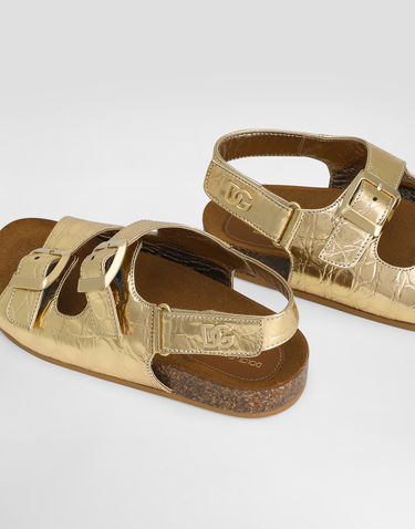 Tenisky a topánky Dolce & Gabbana Crocodile-Print Calfskin Sandals With Logo Metalická | D11320AU1388H944, 3