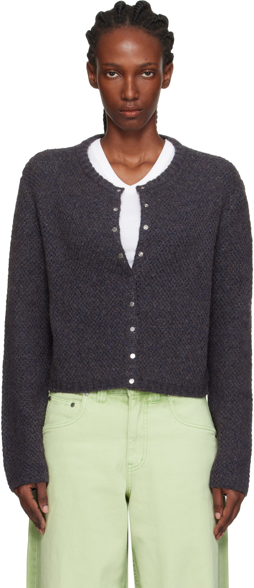 Sveter Eckhaus Latta Eckhaus Latta Yak Snap Cardigan Navy | 8257-EL-PF25-M -