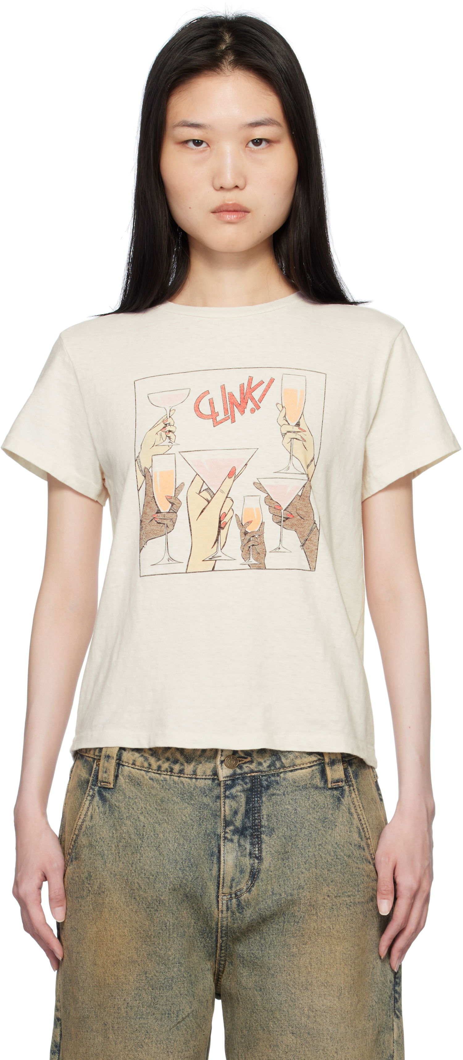 Tričko RE/DONE Classic 'Cheers' Graphic Print T-Shirt Béžová | 024-02WCGT314, 0