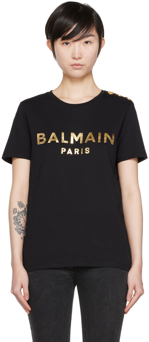 Tričko Balmain Organic Cotton T-Shirt Čierna | YF1EF005BB28, 0