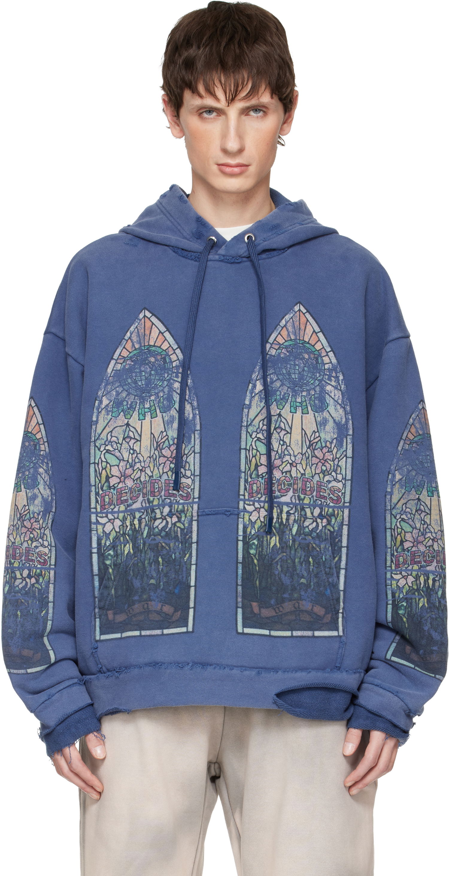 Mikina Who Decides War Who Decides War Faded Distressed Stained Glass Print Hoodie Modrá | 1110190010FW25, 0